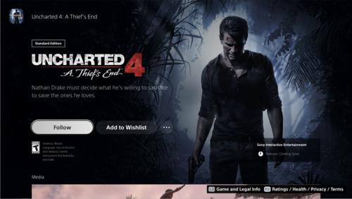PS5 Game Hub for Uncharted 4.